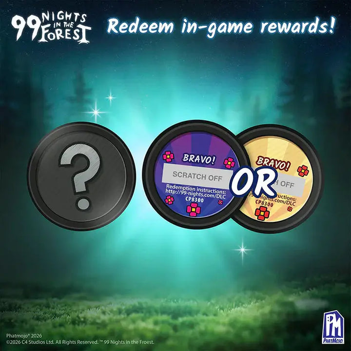 99 Nights In The Forest 4" Collectible Plush game tokens for redeeming in-game rewards.