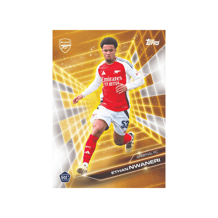Ethan Nwaneri from Arsenal FC in action, featured in the Topps 2024/25 Fan Set collectible card.