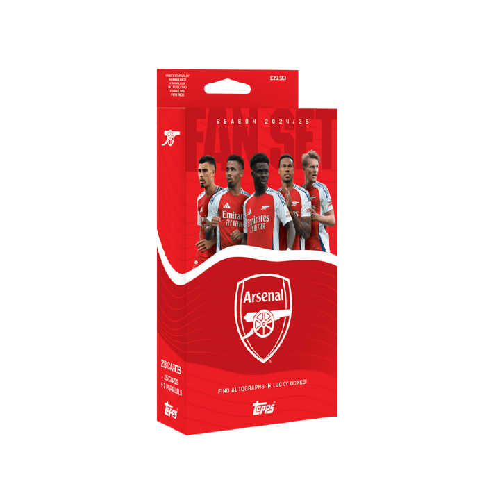 Arsenal FC 2024/25 Fan Set with players, featuring 28 star cards and the iconic Arsenal logo.