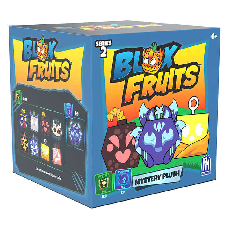 Blox Fruits Series 2 Mystery Plush box showcasing vibrant packaging and collectible designs from the popular game.