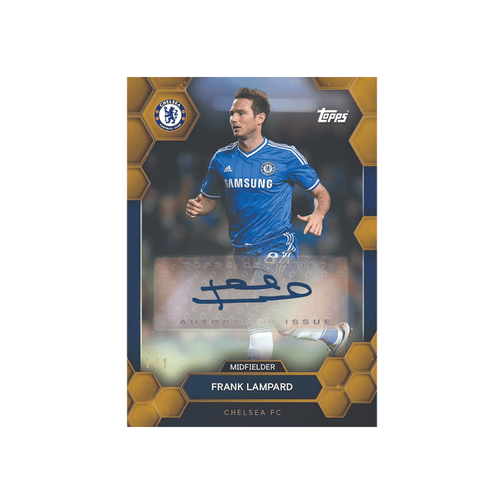 Topps Chelsea FC 2024/25 Frank Lampard autographed card, featuring unique design and exclusive collectible details.
