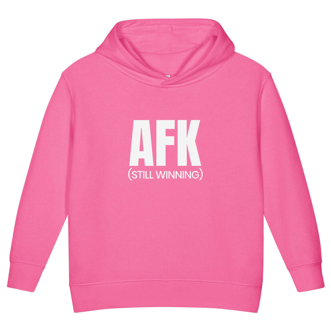 AFK Toddler fleece pullover hoodie in pink with bold AFK (STILL WINNING) print, perfect for comfort and style.