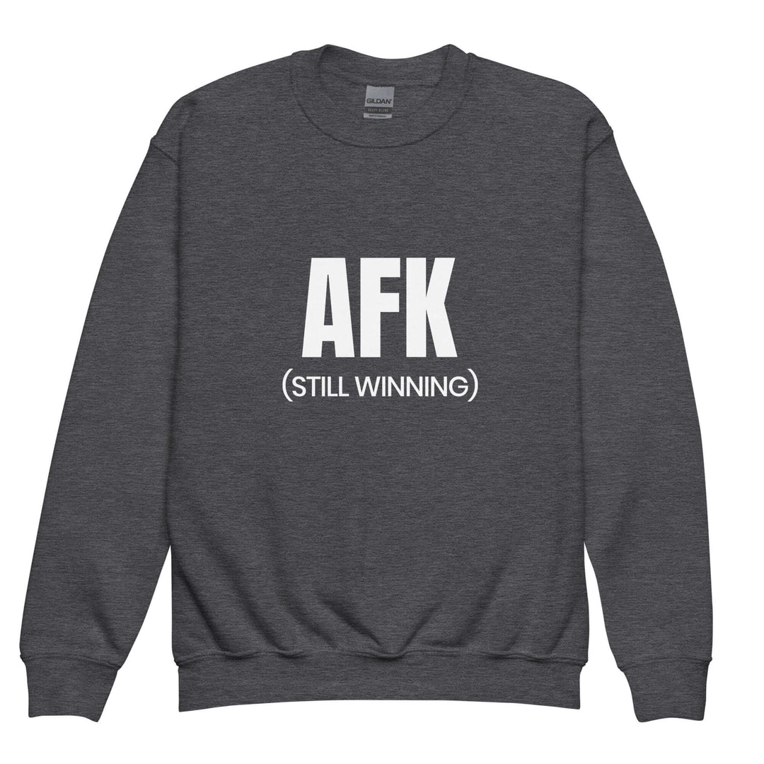 AFK Youth crewneck sweatshirt featuring "AFK (STILL WINNING)" text in bold white font on dark background