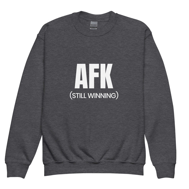 AFK Youth crewneck sweatshirt featuring "AFK (STILL WINNING)" text in bold white font on dark background
