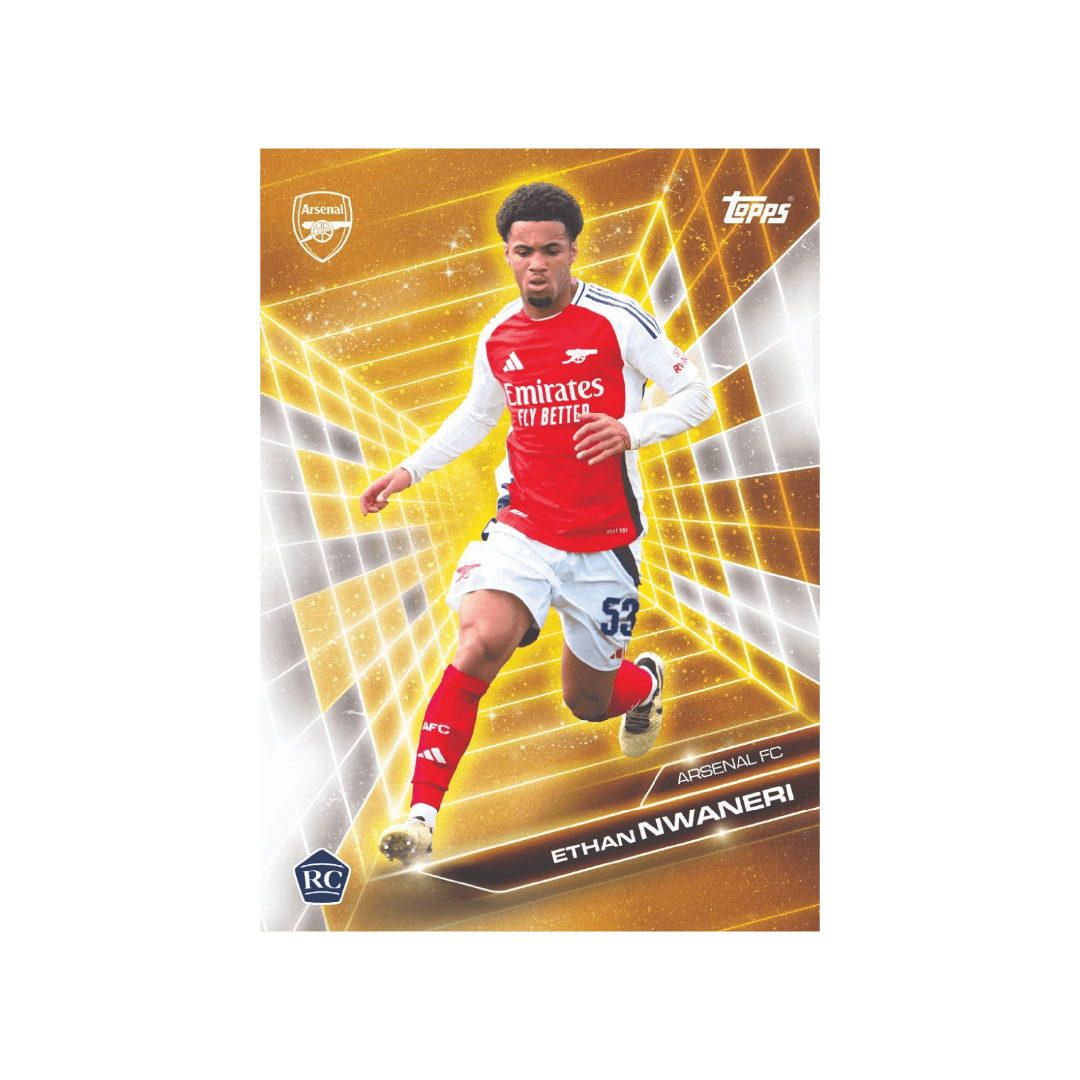 Ethan Nwaneri from Arsenal FC in action, featured in the Topps 2024/25 Fan Set collectible card.
