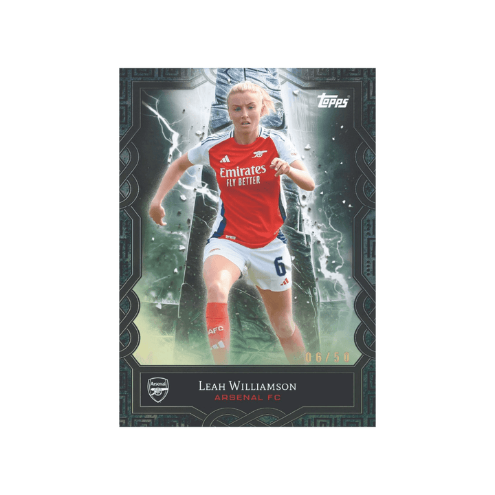 Leah Williamson Arsenal FC trading card from the 2024/25 Topps Fan Set, limited edition 06/50.