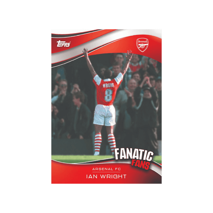Arsenal FC Ian Wright card from Topps 2024/25 Fan Set showcasing a legendary player in action.
