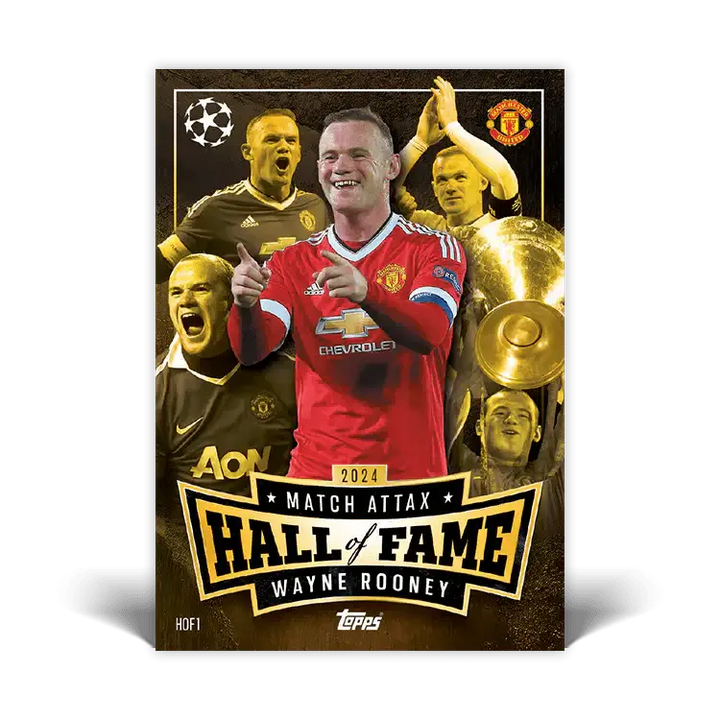 Wayne Rooney Match Attax Hall of Fame card featuring iconic moments and achievements in football, 2024 edition.