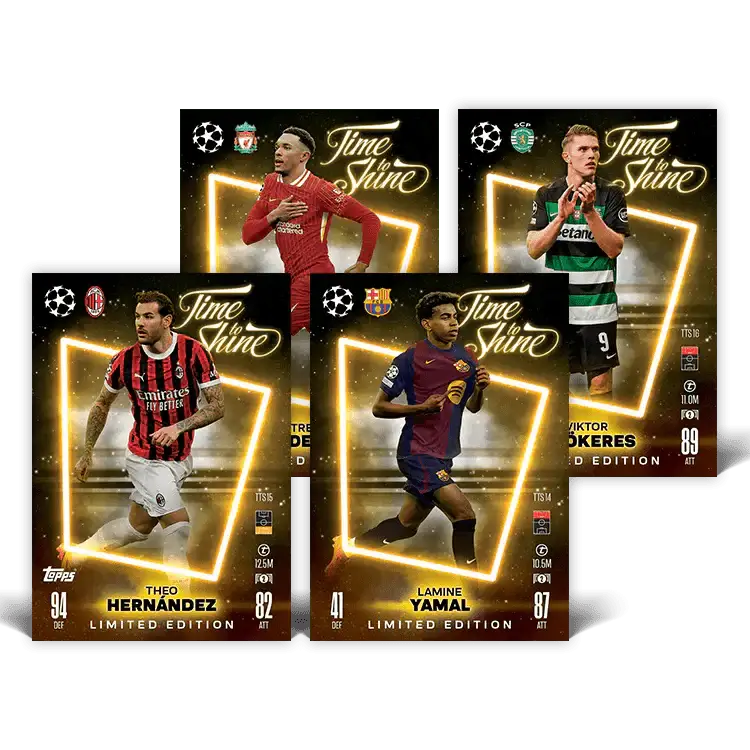 Match Attax 24/25 Mega Tin 'Time To Shine' featuring limited edition cards of top football players.