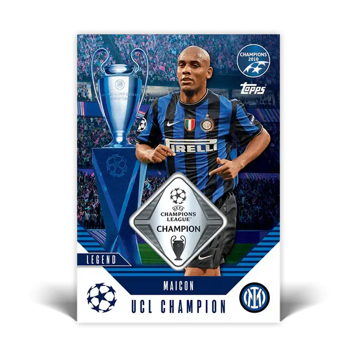 Maicon Champions League Legend card with trophy, showcasing UCL Champion status and Inter Milan colors.