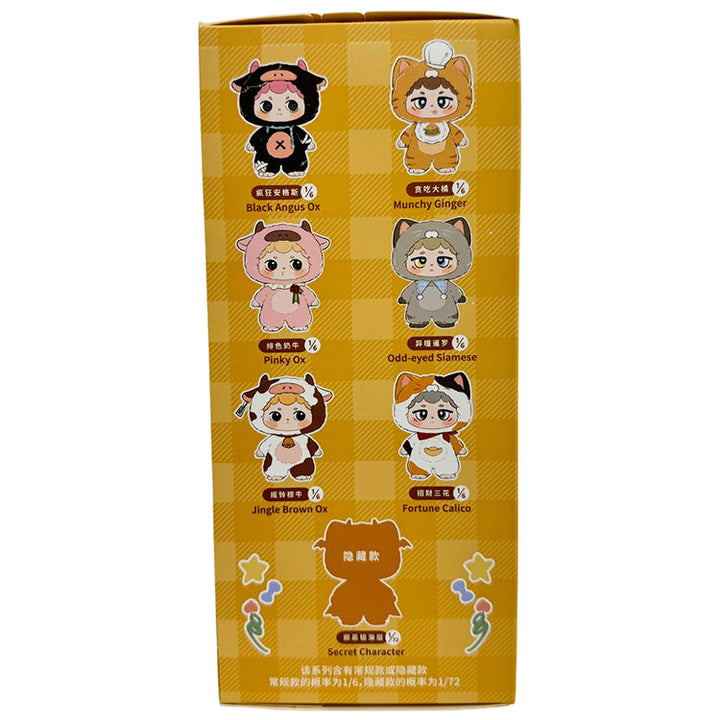 Miiloo Series 1 Blind Box Vinyl Plush characters displayed on the box, featuring unique designs and kawaii aesthetics.