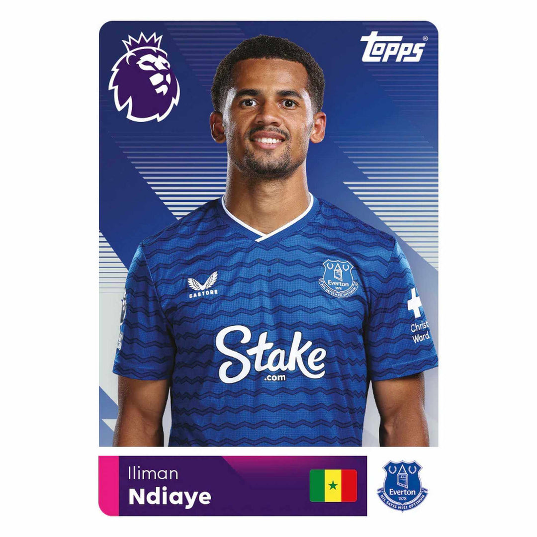 Premier League 2026 Stickers Mega Pack featuring Illiman Ndiaye from Everton.