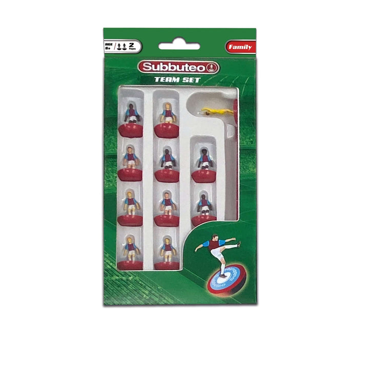 Subbuteo Claret and Blue Kit Players in packaging for table football game.
