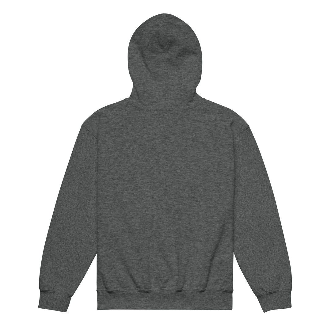 Back view of the Oddy Pro Youth heavy blend hoodie in dark gray color.