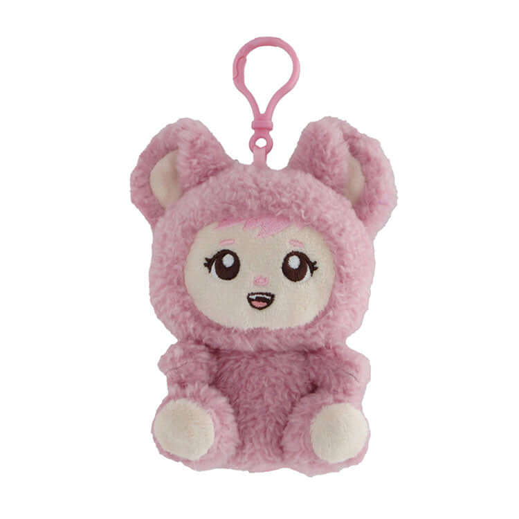Zuzu &amp; Friendz collectible plush keychain in pink with bunny ears, perfect for collectors and cute accessory lovers.