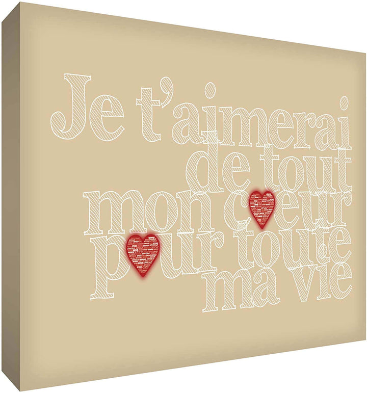 Feel Good Art Canvas Art with French Text - J'aimerai de tout mon coeur pour toute la vie Size Name: 60 x 91 cm Colour Name: Beige nursery art Earthlets